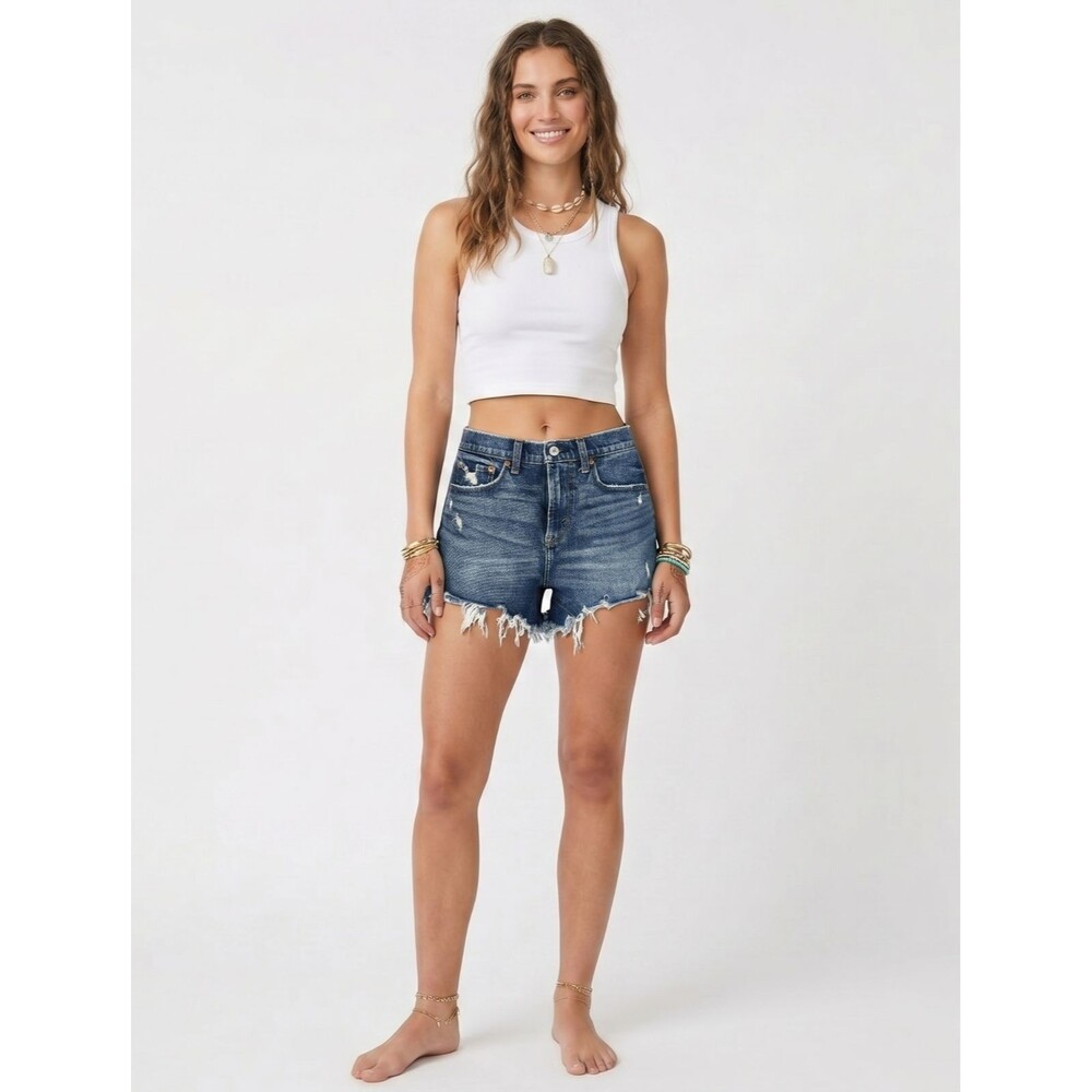 Abercrombie & Fitch High Rise Mom Shorts Size 25/0 Distressed Cut Off
